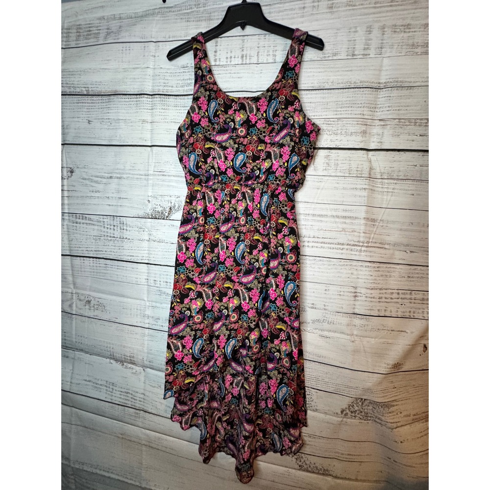 Mudd Womens High Low Dress Large Black Paisley Floral Y2K Cutout Sleeveless